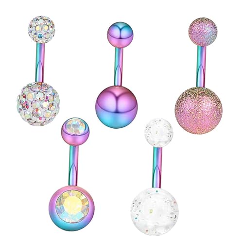 Gatuida 5 Stück Teiliges Bauchnabelpiercing aus Bunte Metall Nagel Designs Langlebiger Körperschmuck für Damen für Party Club und Tanz Verschiedene Muster zur Auswahl von Gatuida