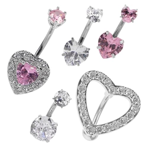 Gatuida 5 Stück Teiliges Bauchnabelpiercing aus Edelstahl mit Funkelndem Zirkonia Herz Design Hautfreundlich Verschleißfest Schimmerndes Bauchnabelschmuck für Damen Modisches Piercing von Gatuida