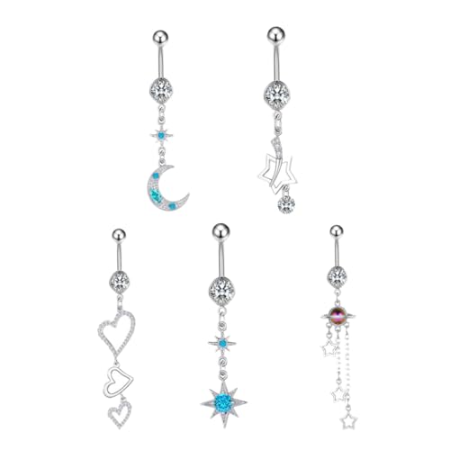 Gatuida 5 Stück Teiliges Bauchnabelpiercing aus Robustem mit Lange Hängende Nabelringe Langlebig und Rostfrei Modisches Körperschmuck Accessoire für Frauen für Party und Alltag von Gatuida