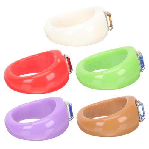 Gatuida 5 Stück Teiliges Bunte Resin Ringe Großer Schmuckring Stapelbar Modische Fingerringe für Damen Vielseitiger Finger Zeigefingerschmuck Geeignet für Alltag und Party von Gatuida