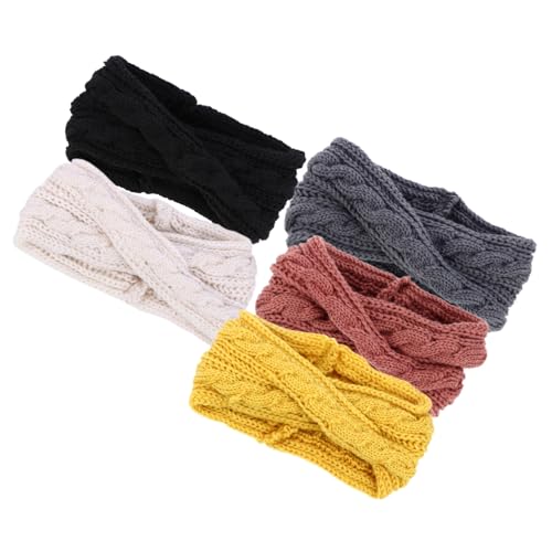 Gatuida 5 Stück Teiliges Damen Stoff Stirnband mit Zopfmuster und Knopf Elastisch Warmes Winter Haarband Weiches Dehnbares Material Passend für Frauen und Mädchen Zufällige Farbe von Gatuida