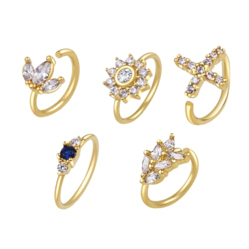 Gatuida 5 Stück Teiliges Falsche Nasenringe mit Mikrozirkonia Gold Beschichtet Hautfreundliche Nasenmanschetten für Damen Modische Nasenschmuck Accessoires Angenehm und Langlebig für von Gatuida
