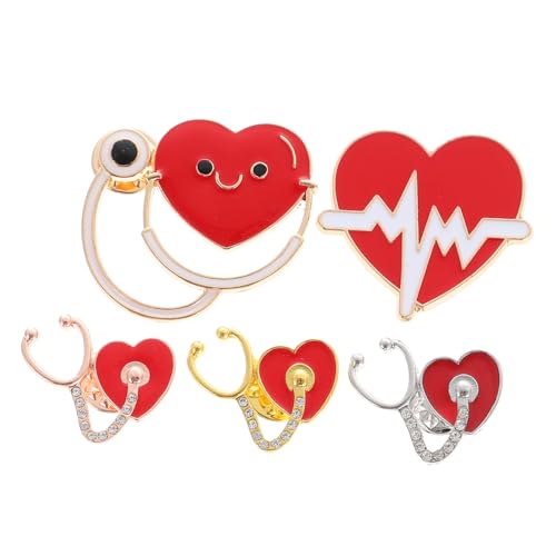 Gatuida 5 Stück Teiliges Herzförmiges Brustpin aus Zinklegierung Arzt und Pflegepersonal Zubehör Persönlichkeit Anstecker Broschen für Kleidung Tasche Mütze Robust und Modisch von Gatuida