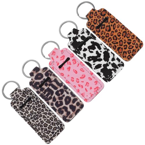 Gatuida 5 Stück Teiliges Leopard Muster Lippenstift Schlüsselanhänger Kompakter Robuster Neoprenhalter Stilvoller Organizer für Unterwegs Reise und Büro Praktische Aufbewahrung von Gatuida