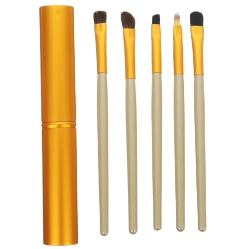 Gatuida 5 Stück Teiliges Lidschatten Pinsel Set mit Holzgriff Dicht Gebundene Feine Borsten für Gleichmäßiges Auftragen Tragbares Augen Make Up Kit für Eyeliner und Zufällige Farbe von Gatuida