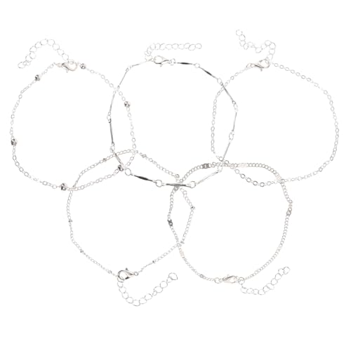 Gatuida 5 Stück Teiliges Silbernes Fußkettchen Set mit Runden Perlen Stapelbare Damen Fußkettchen Mehrlagige Knöchelarmbänder für Strand Party und Alltag Elegantes Schmuckaccessoire von Gatuida