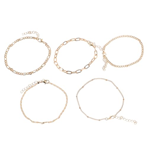 Gatuida 5 Stück Verstellbares Metall fußkettchen set für Frauen Vintage stil Robustes Schmuckstück Vielseitig Tragbar für Alltag und Party Goldfarben von Gatuida