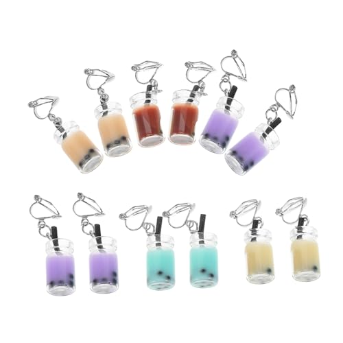 Gatuida 6 Paare Ohrclips Perlen Milchtee Ohrschmuck Baumelnde Ohrhänger Damen Geschenk Bunte Kreative Ohrclips für Party Valentinstag Geburtstag Wiederverwendbar von Gatuida
