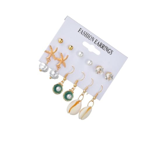 Gatuida 6 Paare Teiliges Damen Ohrring Set Strandstil mit Muschel Perle und Funkelnden Strasssteinen Ohrhänger und Ohrstecker für Alltag und von Gatuida