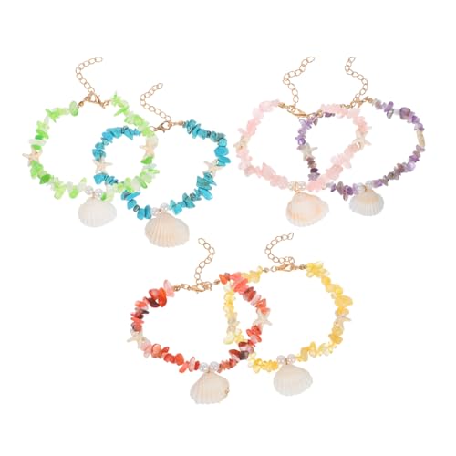 Gatuida 6 Stück Boho Fußkettchen Verstellbar Bunte Natürliche Steinperlen und Muscheln Strand Schmuck Damen Sommerliche Fußkette für Urlaub und Beach Party von Gatuida