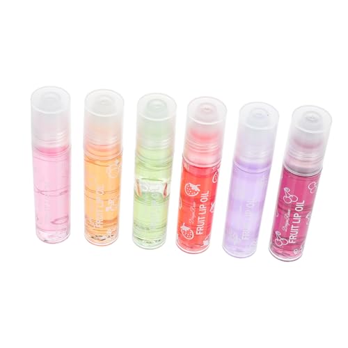 Gatuida 6 Stück Fruchtiger Lip Oil Balm Feuchtigkeitsspendender Transparenter Lip Pomade mit Pflegenden Aromen Pfirsich Orange Avocado Erdbeere Traube Kirsche Für Tägliche Lippenpflege von Gatuida