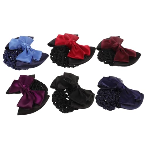 Gatuida 6 Stück Professionelles Teiliges Haarnetz mit Elastischem Bogen Schleifen Haarspangen in Rot Blau Weinrot Dunkelviolett und Hellblau für Damen Büro Party und Alltag Elastische von Gatuida