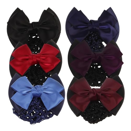 Gatuida 6 Stück Professionelles Teiliges Haarnetz mit Elastischen Schleifen Haarspangen Atmungsaktiv Vielseitig für Damen Büro Party und Alltag Farbmix Rot Blau Weinrot Dunkelviolett von Gatuida