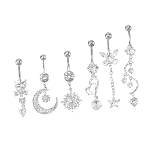 Gatuida 6 Stück Teiliges Bauchnabelpiercing Silber Zirkonia Navel Ring Damen Schmuck Hautfreundlich Elegant für Party Festival Tanz und Alltag von Gatuida