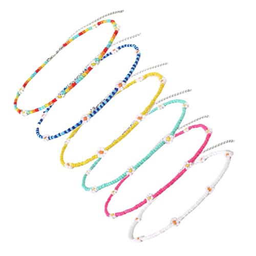 Gatuida 6 Stück Teiliges Bunte Perlenkette mit Blumenanhänger Choker Halskette für Damen Leichtes Schmuck für Alltag Party und Geschenkideen von Gatuida