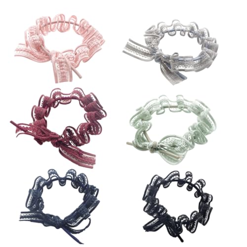 Gatuida 6 Stück Teiliges Elastisches Haargummi mit Spitzen Bowknot Rutschfest Weicher Griff Farbiges Haarschmuck für Mädchen in Schwarz Weinrot Rosa Hellgrün von Gatuida