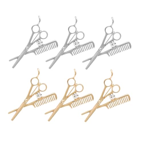 Gatuida 6 Stück Teiliges Glänzende Broschen im Scherenkamm Design für Herren Haarschneider Accessoires Anstecker für Anzüge und Kleidung Gold und Silber von Gatuida