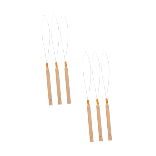 Gatuida 6 Stück Teiliges Haarverlängerungs Häkelnadeln mit Holzgriff Pulling Hook Tool Rutschfestes Haarschlaufen Werkzeug für Micro Ring Extensions Fadeneinfädler für Echthaar von Gatuida