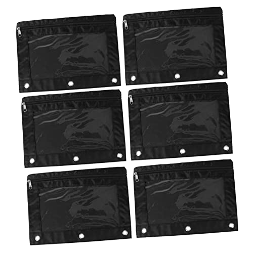 Gatuida 6 Stück Teiliges Oxford Stiftesäckchen mit Transparentem Fenster Ösen für Ordner Robuste Federmappen für Büro und Schule Große Kapazität Schwarz Pencil Pouch von Gatuida