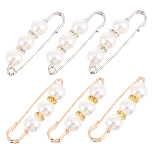 Gatuida 6 Stück Teiliges Perlen Broschenset für Damen Modische Anstecknadeln zur Kleider und Pulloverdekoration Stilvolle Sicherheitsnadeln für Cardigans und Schals Gold Weiße von Gatuida
