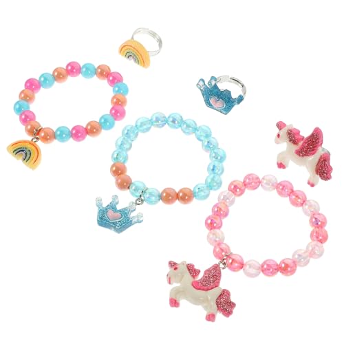 Gatuida 6 Stück Teiliges Perlenarmband mit Bunten Kunststoffperlen Handgefertigte DIY Armbänder und Fingerringe für Mädchen Verstellbarer Schmuck für Geburtstag Party und Alltag von Gatuida