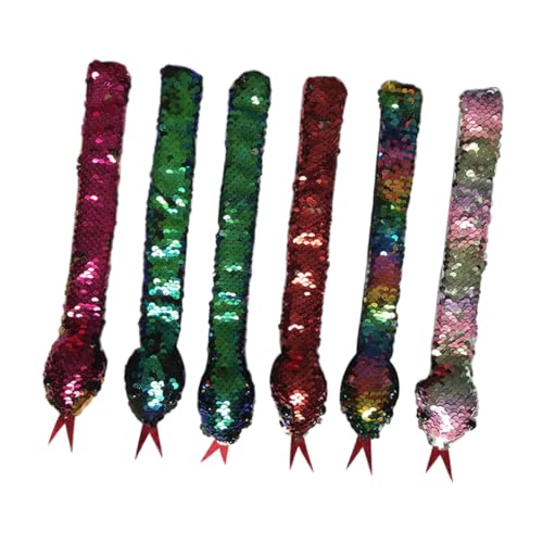 Gatuida 6 Stück Teiliges Slap Armband für Pailletten Schlangen Design Künstliches Sanfte Kanten Leicht und Tragbar für Mottopartys Wie Dschungel Zoo und Halloween Einfache Zufällige Farbe von Gatuida