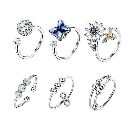 Gatuida 6stücke Entspannungsringe Mit Drehbaren Perlen Schmuck Zur Stressreduktion Und Angstlinderung Modischer Damenring Für Verschiedene Anlässe Geeignet von Gatuida