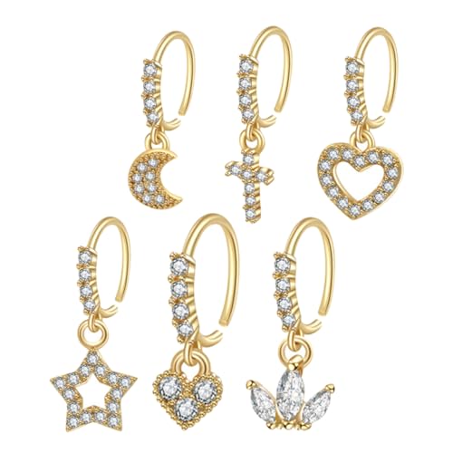 Gatuida 6Stücke Nasenmanschetten mit Zirkonia Sterne Nasenringe für Damen Schmuckstücke Hautfreundlich von Gatuida