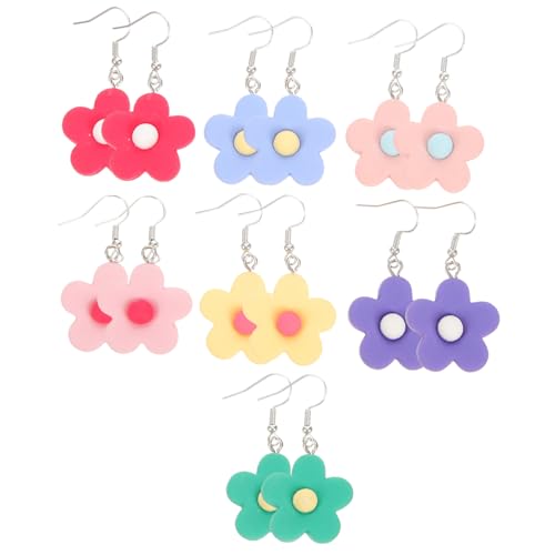 Gatuida 7 Paare Blütenohrringe Ohrhänger für Frauen Bunte Resin Ohrringe mit Blumen design Leichte Ohrhänger für Sommer Festival Alltag Handgefertigt Modischer Ohrschmuck Zufällige Farbe von Gatuida