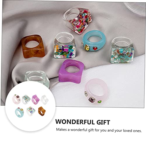 Gatuida 7 Stück Teiliges Resin Schmuck Damen Ringe Finger Ringe Kreativ Transparent Bunte Farben Vintage Stil Mix von Gatuida