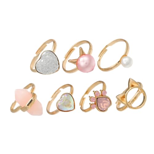 Gatuida 7 Stück Teiliges Schmuckset Verstellbare Offene Ringe für Mädchen Leichte Bunte Modeschmuck Accessoires für Rollenspiele Partygeschenke und Kindergeburtstagsspielspaß von Gatuida