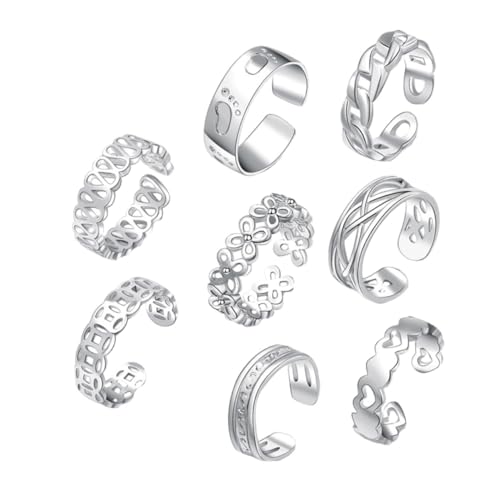 Gatuida 8 Stück Teiliges Verstellbare Zehenringe aus Versilbertem Kupfer Modischer Fußschmuck für Damen Sommer Strand Schmuck Fußdekoration von Gatuida