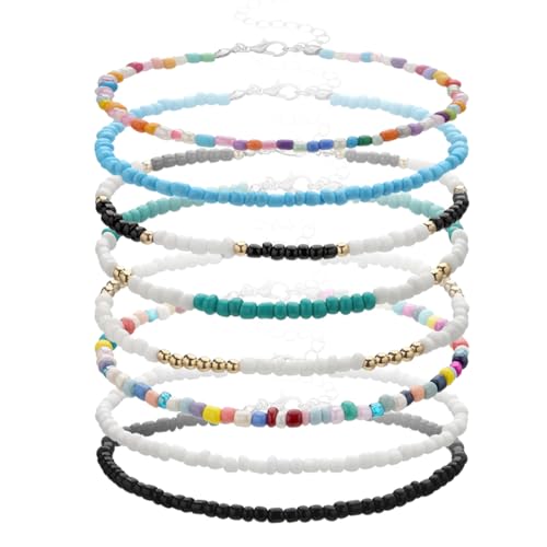 Gatuida 8 Stück Teiliges Verstellbares Fußkettchen für Damen Farbige Perlenkette Perfekter Schmuck für Sommer für Strand Partys und Alltag Hochwertige Verarbeitung für Langanhaltenden von Gatuida