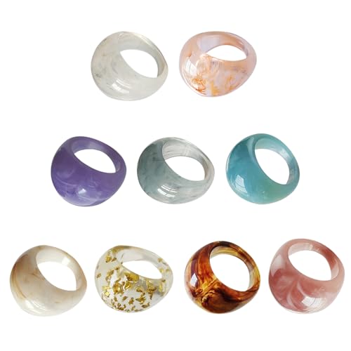 Gatuida 9 Stück Teiliges Bunte Resin Fingerringe Modische Acrylharz Ringe Leicht und Langlebig Vielseitig Kombinierbar für Damen Alltag und Besondere Anlässe von Gatuida