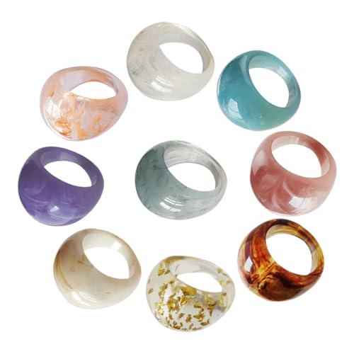 Gatuida 9 Stück Teiliges Damen Ring Bunter Harz Finger Schmuck Modisch Vielseitig Leicht Elegant für Alltag und Party von Gatuida