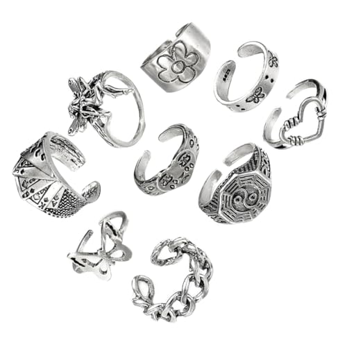 Gatuida 9 Stück Teiliges Verstellbare Finger Ringe aus Legierung Kreative Party Schmuckstücke mit Vintage Punk Design Offen und Komfortabel für Damen und Herren Einzigartiger Stil von Gatuida