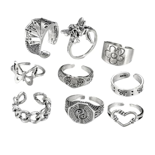 Gatuida 9 Stück Teiliges Verstellbare Punk Rings aus Legierung Offene Finger Ringe mit Einzigartigem Vintage Design Geeignet für Damen und Herren Kreatives Schmuckaccessoire für Halloween von Gatuida