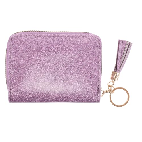 Gatuida Akkordeon-Kartenetui: Großes Glitzer-PU-Kartenetui mit Reißverschluss und Schlüsselanhängerquasten für den täglichen Einkauf im Freien von Gatuida