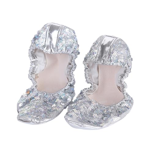 Gatuida Anti rutsch Glitzertanzschuhe Damen Silber Runde Sohle Stretch schnürung Weiche Tanzsocken für Ballett Latein Gymnastik Pilates Alltagsschmerz linderung Tragbar und Langlebig von Gatuida