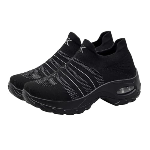 Gatuida Atmungsaktive Damen Sportschuhe mit Dicker Sohle Flexiblem Laufsohle Erhöhtem Leichte Freizeit Sneaker für Sommer Schwarz von Gatuida