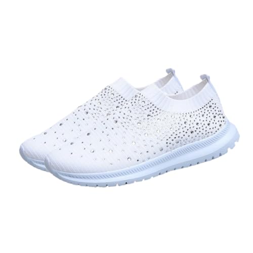 Gatuida Atmungsaktive Damen Sportschuhe mit Strass Mesh Stoßdämpfende rutschfeste Sneaker für Frühling und Sommer Bequeme Elastische Freizeitschuhe mit Stabilem Absatz für Reisen von Gatuida