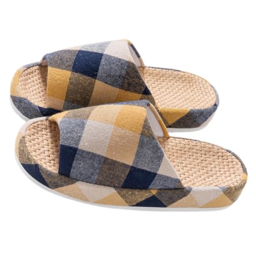 Gatuida Atmungsaktive Leinen Hausschuhe Damen Herren Offene Zehen Rutschfeste Sommerschlappen Leichte Indoor Pantoffeln für Wohnzimmer Schlafzimmer Küche Komfortable Freizeit Hausschuhe von Gatuida