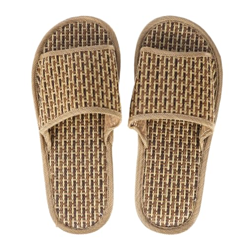Gatuida Bambus Geflochtene Hausschuhe Sommer Slippers Flach Atmungsaktiv Komfortabel Für Damen Herren Strand und Zuhause Khaki von Gatuida