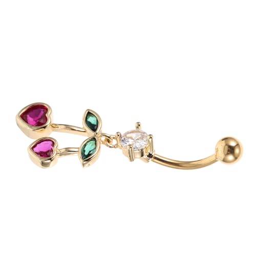 Gatuida Bauchnabelring Aus Edelstahl Mit Baumelndem Herz-kirsche Design Nabelschmuck Für Frauen Stilvoller Piercingschmuck von Gatuida