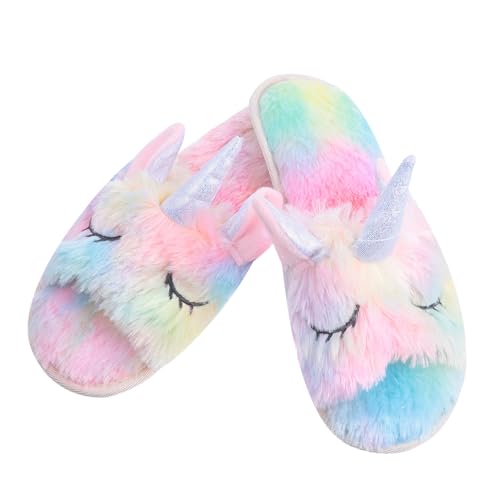 Gatuida Bequeme Plüsch Hausschuhe Damen Herren Herbst Winter Offen Zehen Warm Rutschfest Leicht Indoor Slippers von Gatuida