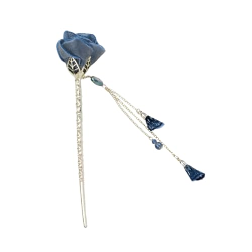 Gatuida Blauer Rosen Haarstab mit Quaste Eleganter Haarschmuck für Damen Leichter Haarnadel mit Strassstein Antiker Stil Geeignet für Alltag Party und Festliche Anlässe von Gatuida