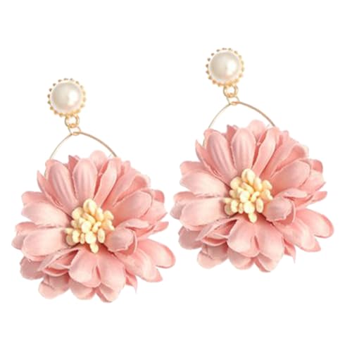 Gatuida Blumen Ohrringe Damen Stoff Blüte Perle Tropfen Ohrstecker Trendige Statement Ohrhänger für Party und Alltag Eleganter Schmuck für Frauen von Gatuida