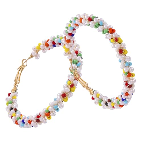 Gatuida Boho Creolen Damen Große Ohrreifen mit Bunter Reiskorn perlenverzierung Statement Chunky Ohrringe für Frauen Modische Ethno Schmuckstücke Persönlichkeit Schmuck Geschenk von Gatuida