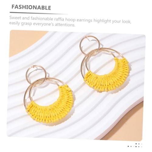 Gatuida Boho Raffia Hoop Ohrringe Damen Sommer Strand Stil Handgewickelt Gelb Leicht Kombinierbar Für Alltag Bühne Party von Gatuida