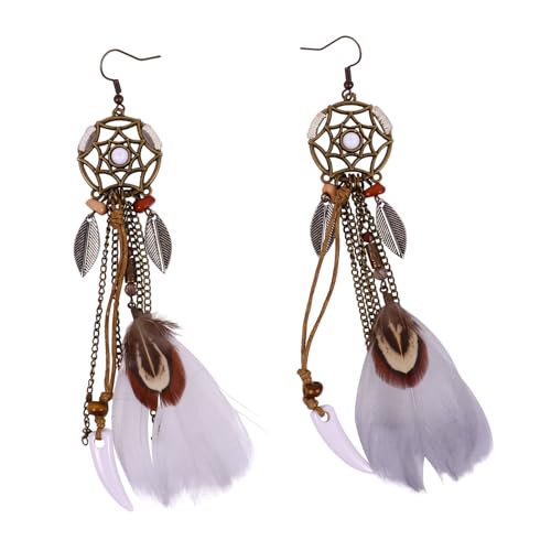 Gatuida Boho Traumfänger Ohrhänger Damen Flügel Design Weiß Lange Ethno Ohrringe Modischer Schmuck für Casual Look von Gatuida